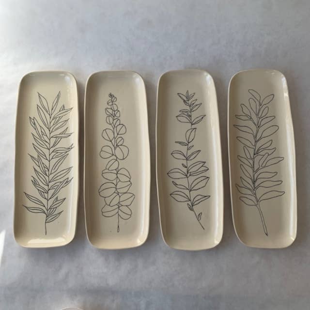 Flower Clay Long Platter / Tray