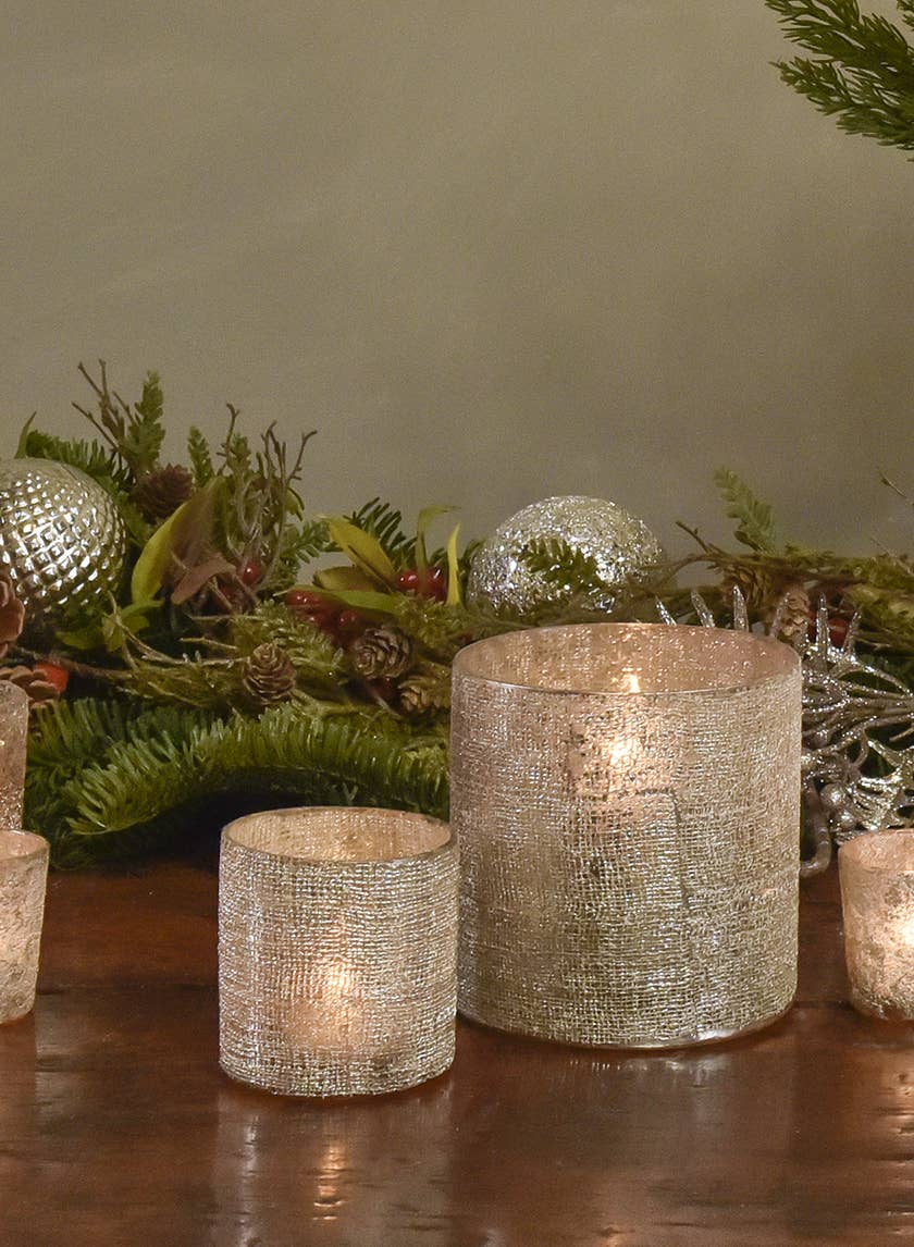 Glass Votive Holder - Gold Cheesecloth