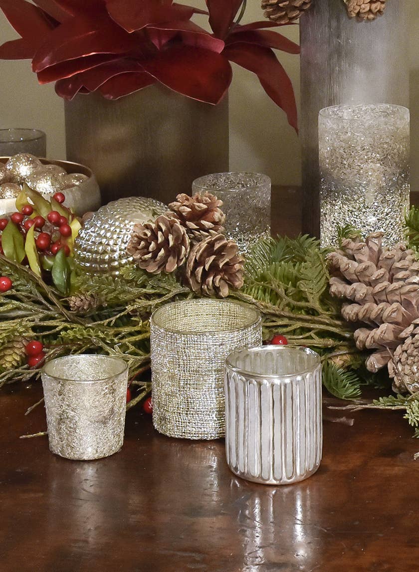 Glass Votive Holder - Gold Cheesecloth