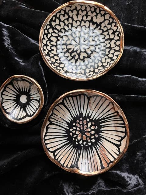 Handmade Floral Round Ceramic Catchall Jewelry Dish