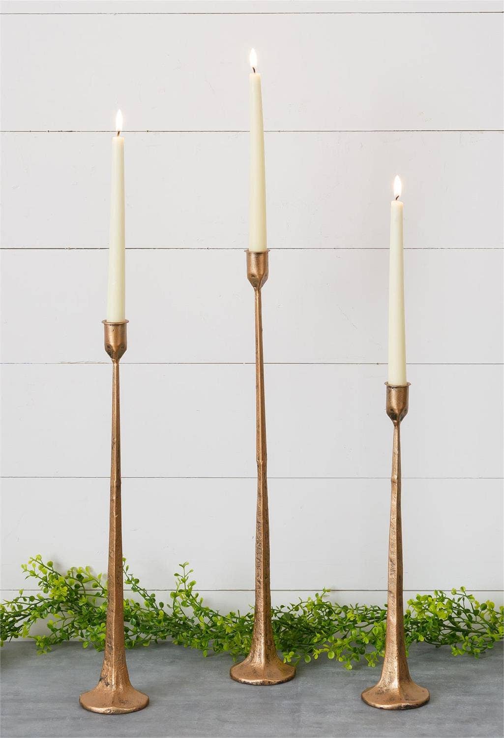 Hand-Forged Copper Metal Candle Holders – Set of 3