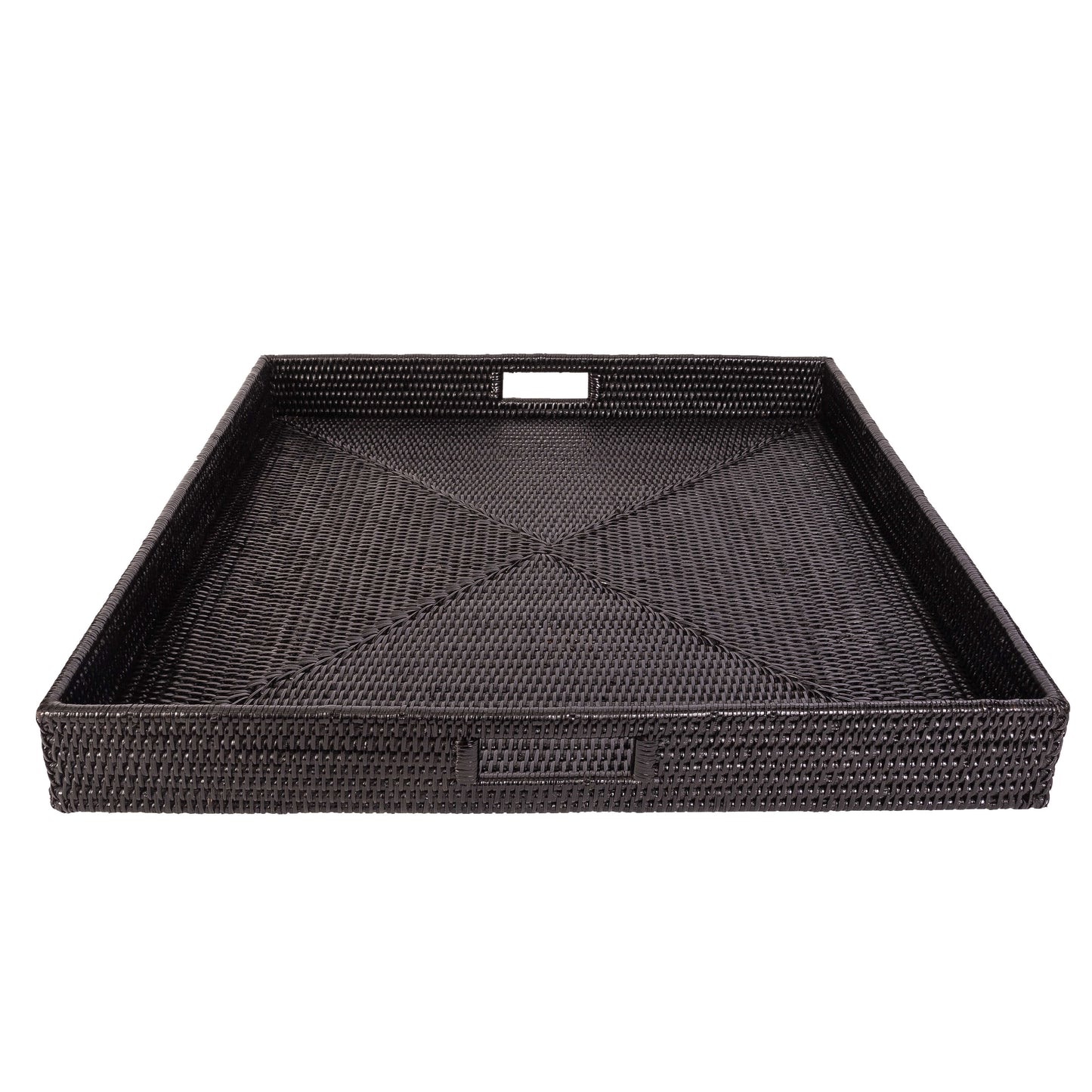 Square Black Rattan Serving / Ottoman Tray