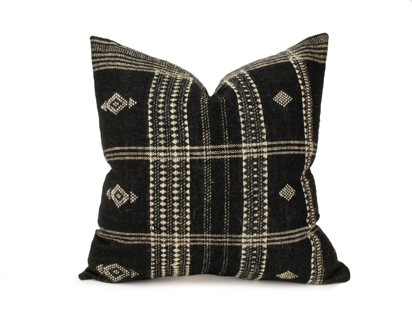 Aditi - 20" Black Indian Wool Pillow Cover