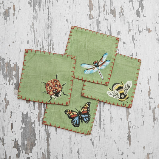 Embroidered Bugs Cocktail Napkins - Set of 4