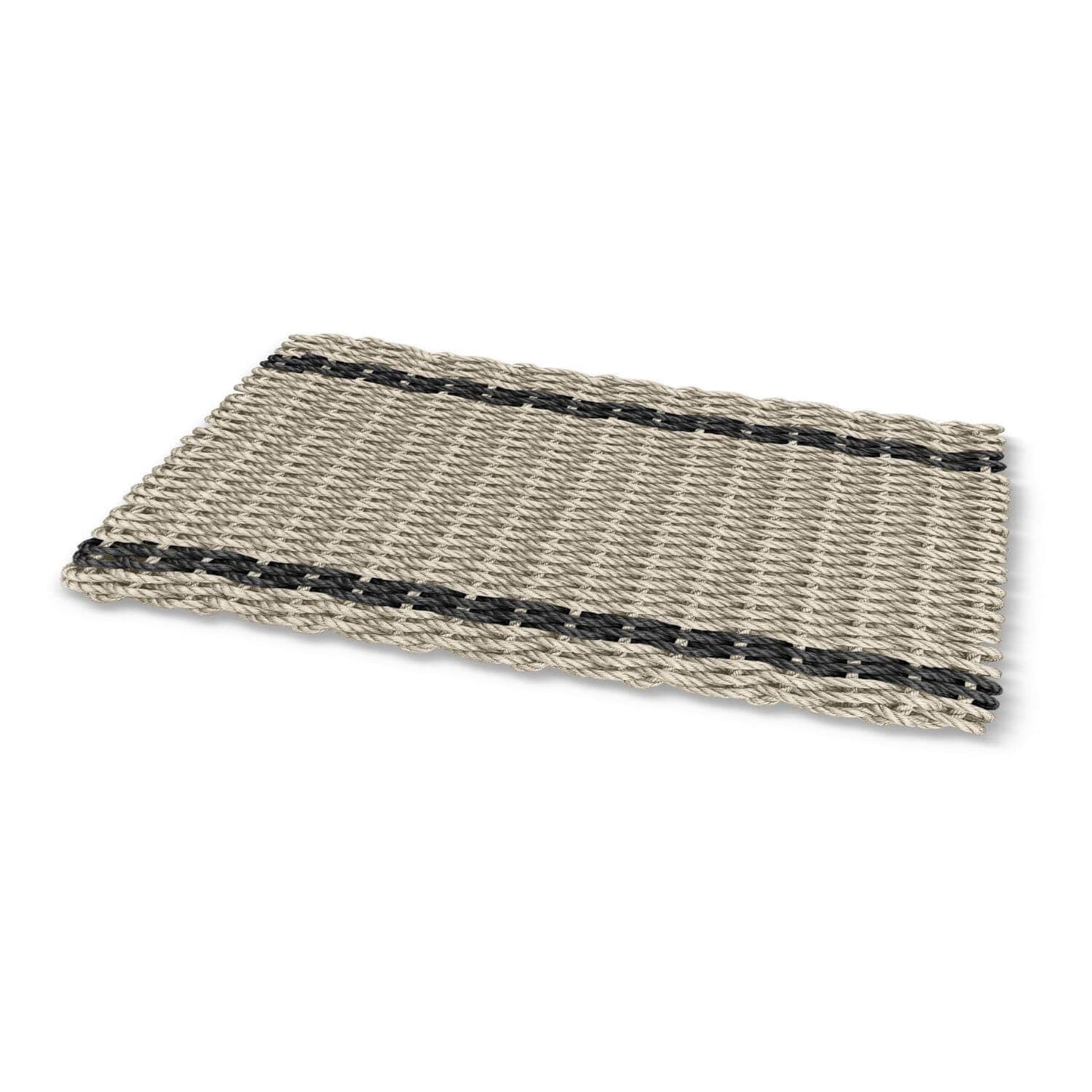 Lobster Rope™ Outdoor Doormat: Sand & Black Tailored Stripes