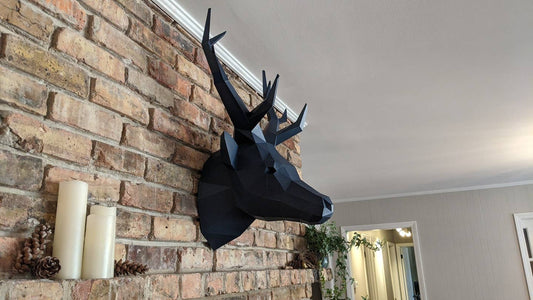 Deer Head Origami Wall Art - Black