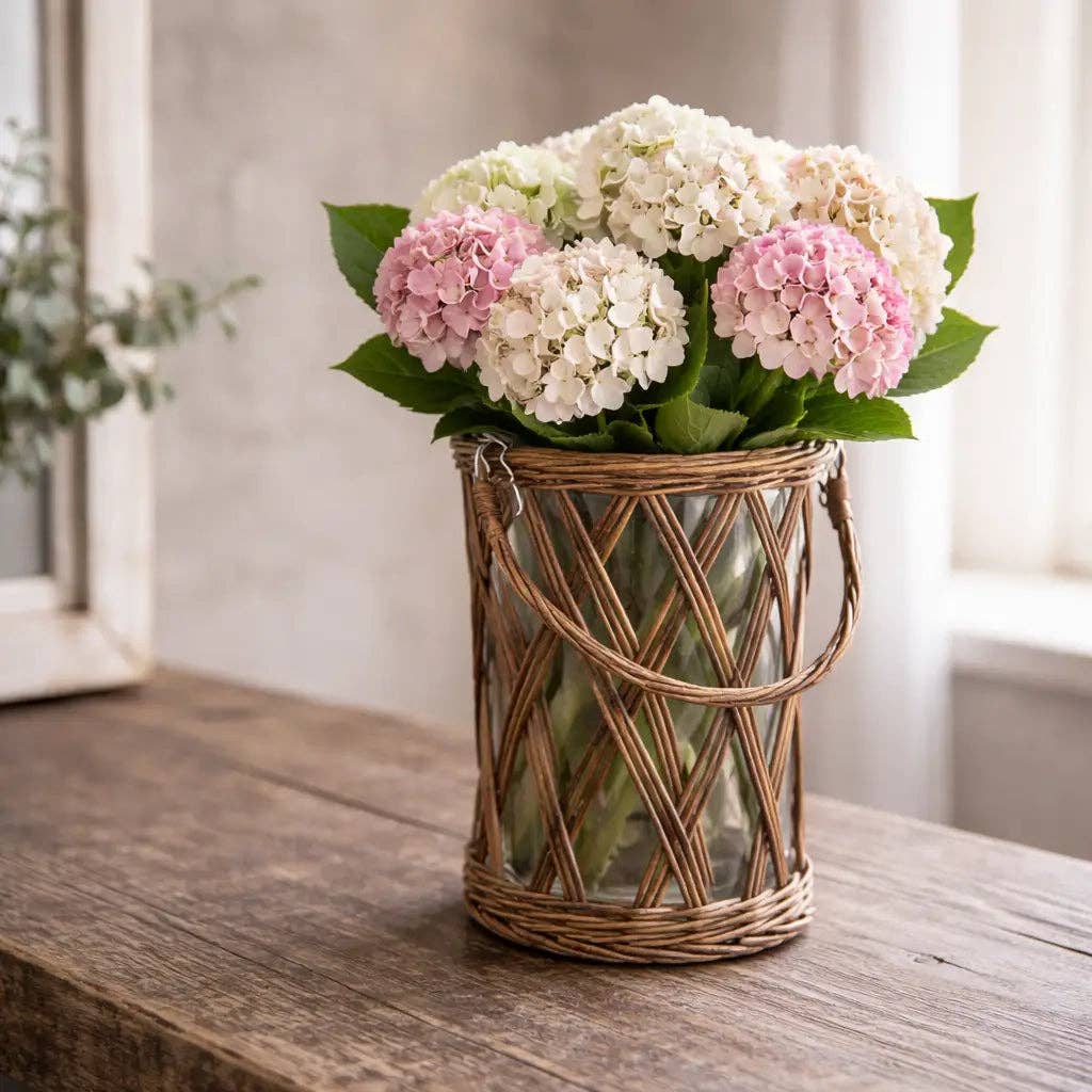 Classic Glass and Wicker Hurricane / Vase