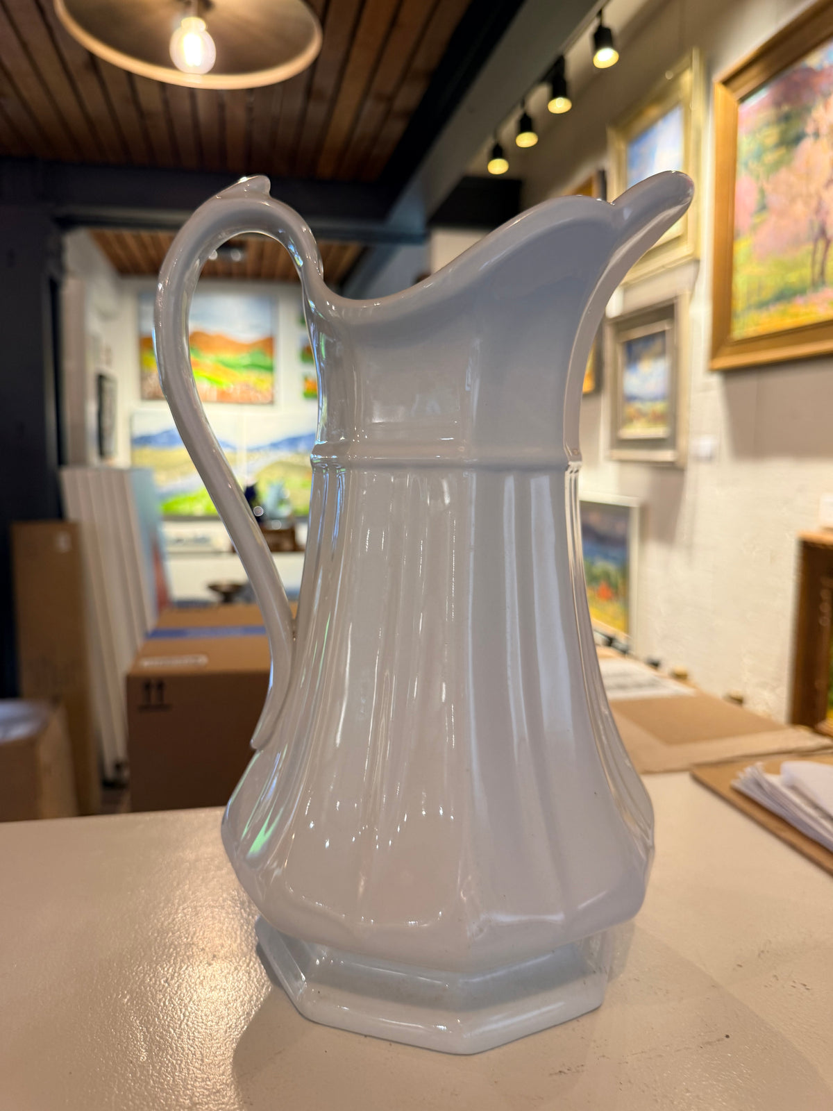 Vintage English Ironstone Pitcher w/ Vertical Fluting