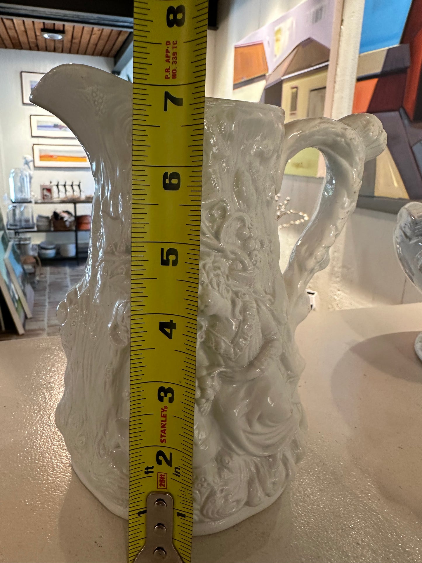 Vintage Cork & Edge Pearl White Ironstone Pitcher