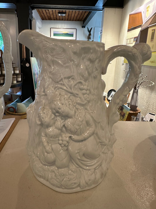 Vintage Cork & Edge Pearl White Ironstone Pitcher