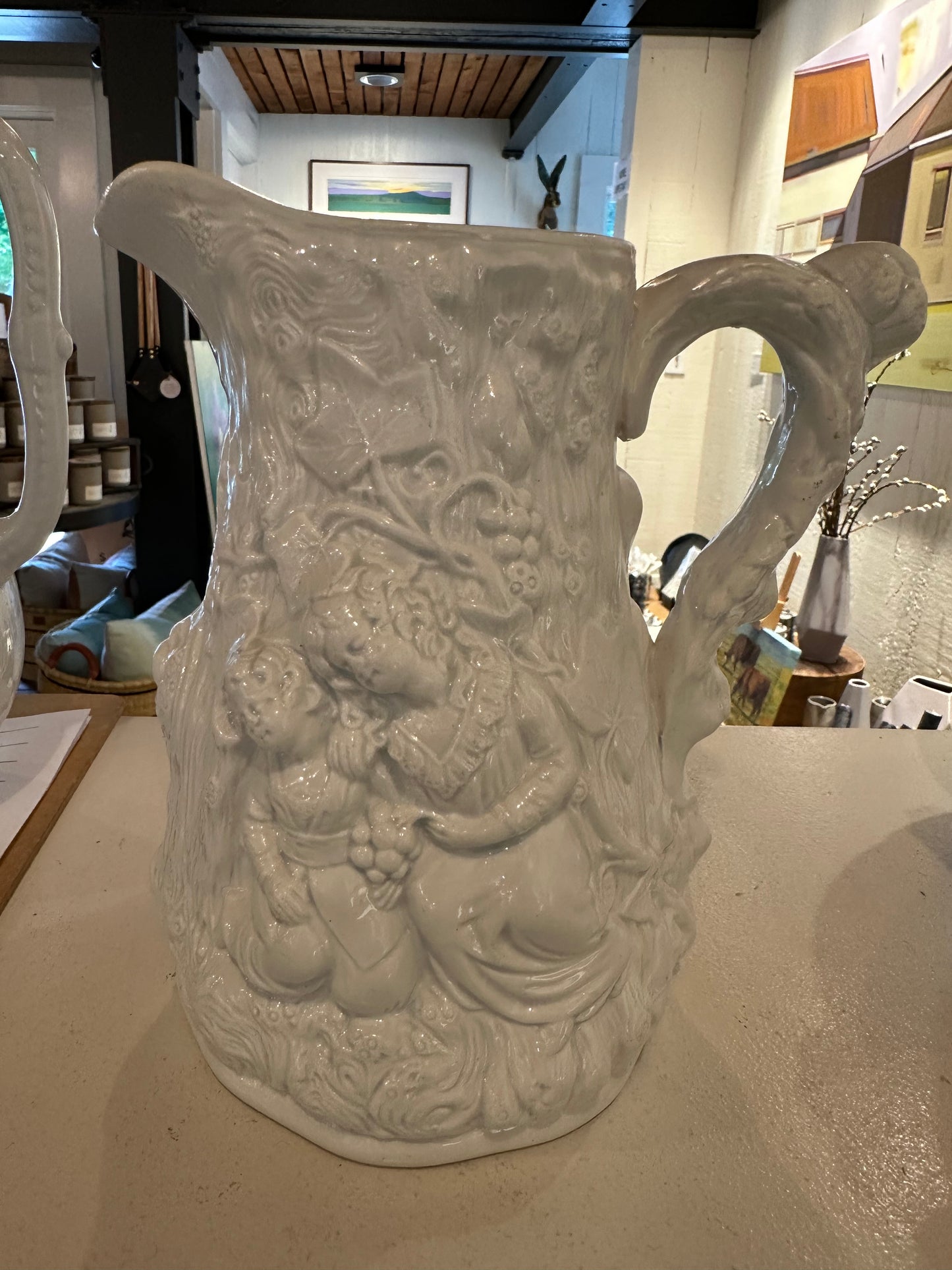 Vintage Cork & Edge Pearl White Ironstone Pitcher