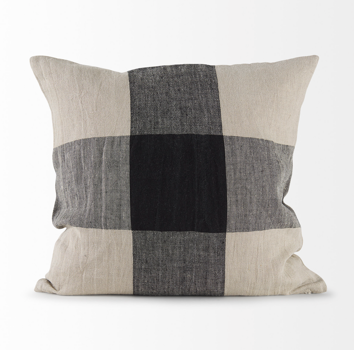 Black and Beige Plaid Throw Pillow, Square
