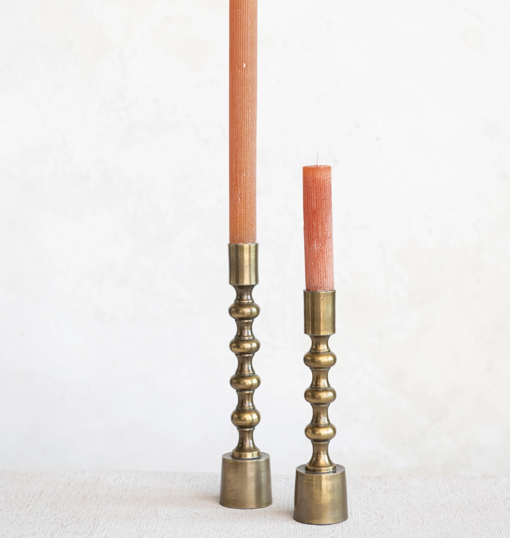 Antique Gold Beaded Taper Holder
