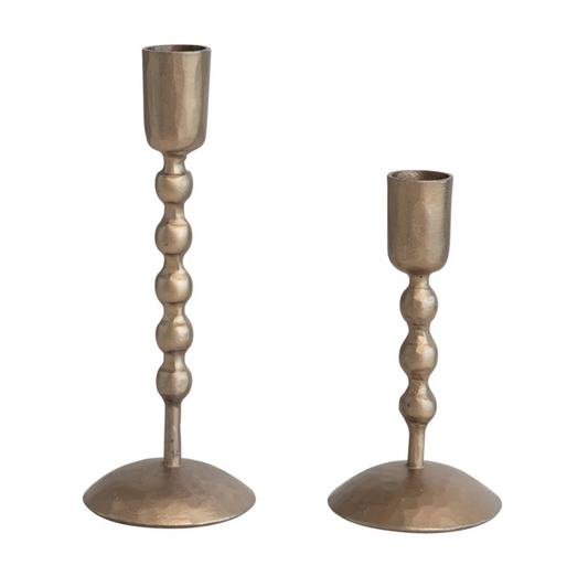 Hand Forged Beaded Stem Antique Brass Taper Holders