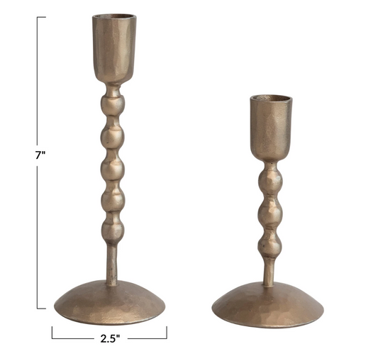 Hand Forged Beaded Stem Antique Brass Taper Holders