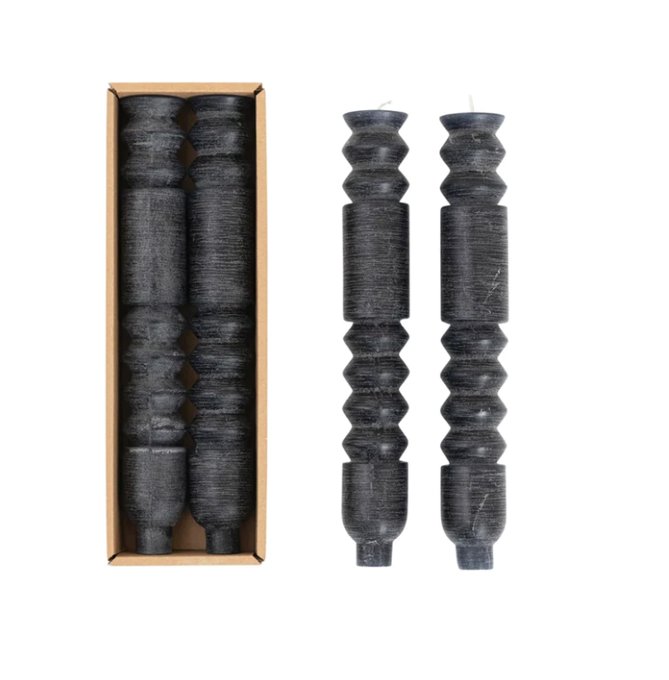 Black Totem Candle Stick, in Box, Set of 2