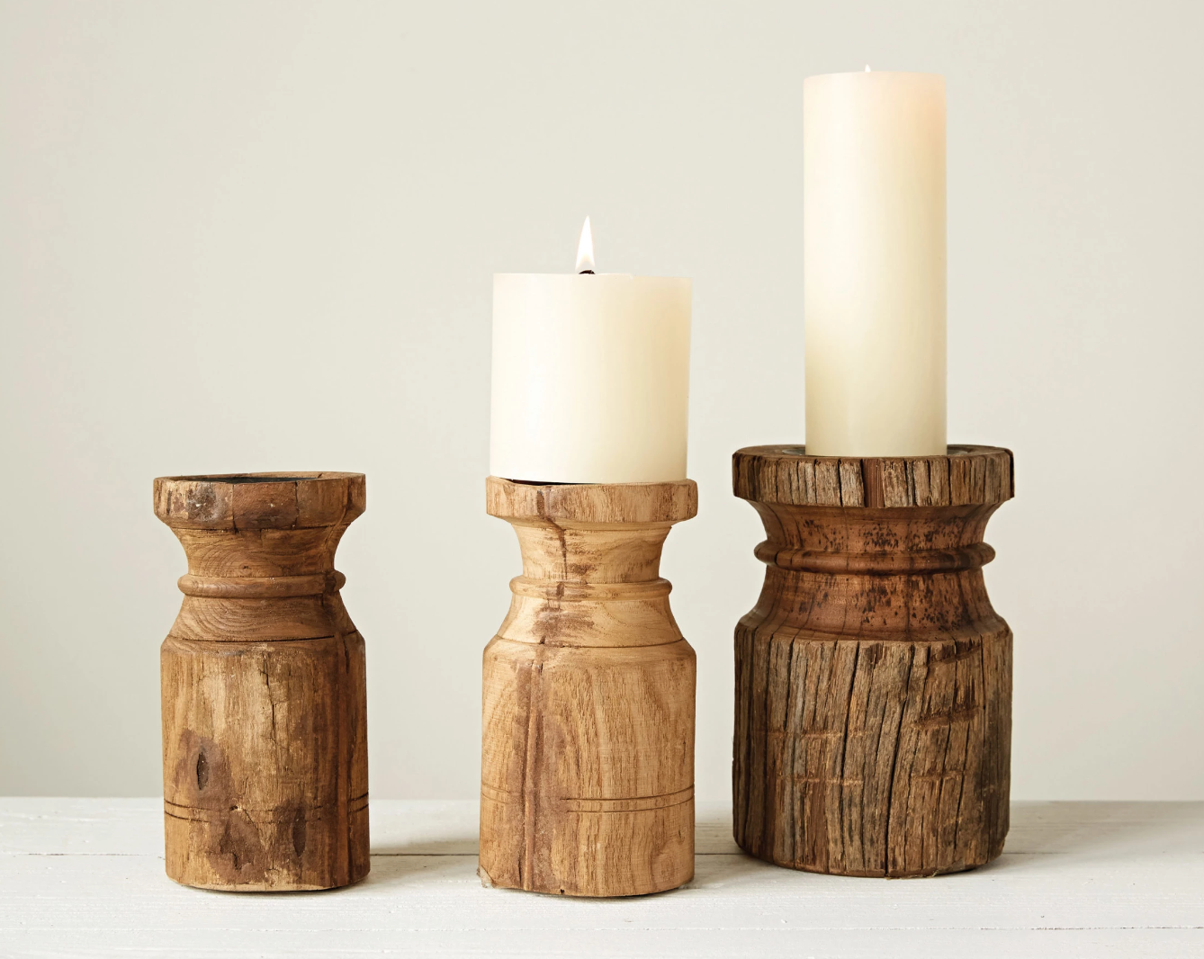 Wood Carved Candle Holders