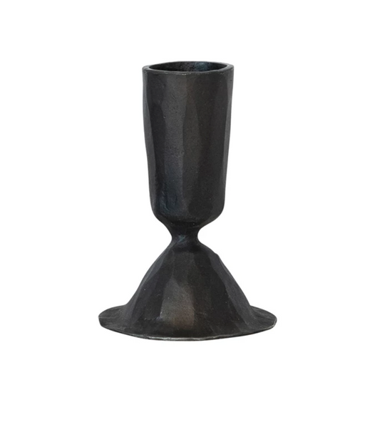 Short Hand Forged Black Taper Candle Holder