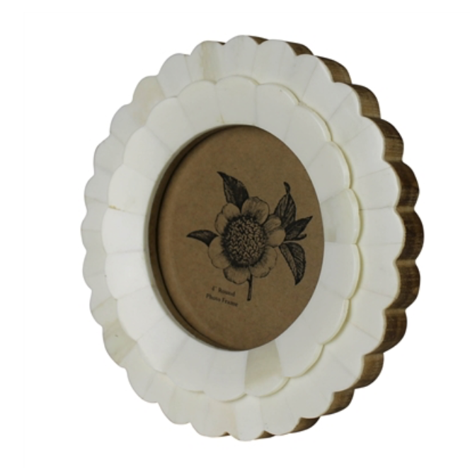 Round Carved Bone Petal Frame