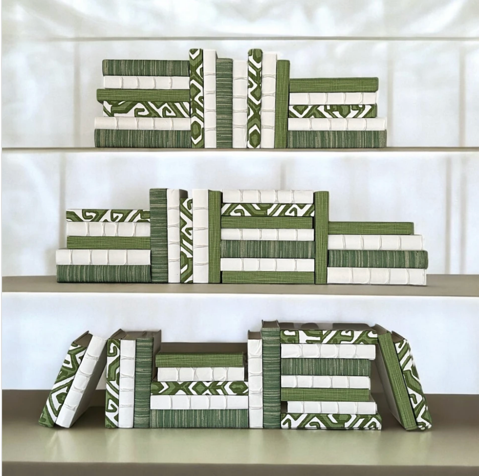 Bermuda Green Geometric Fabric Decorative Books - Set of 3