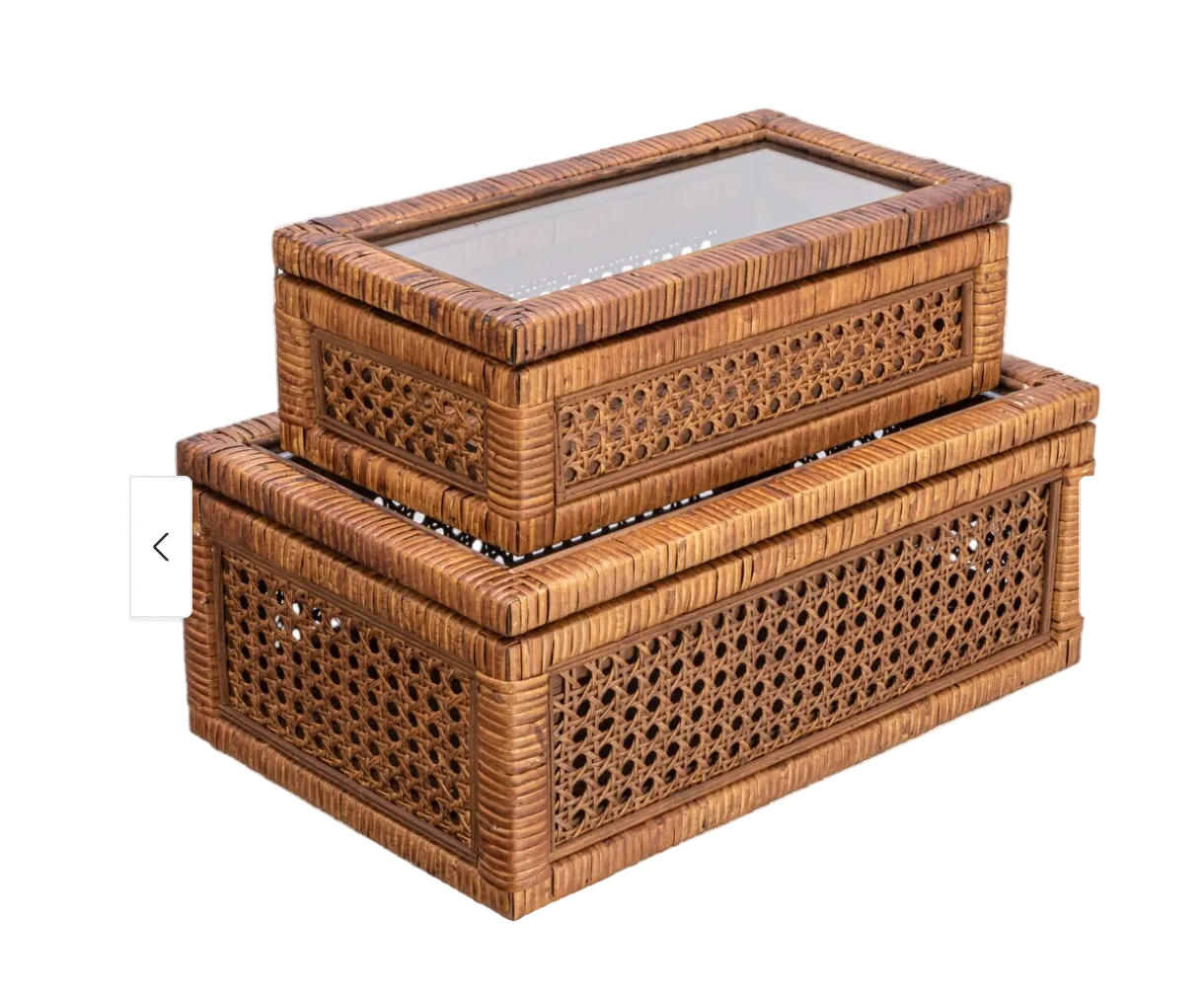 Decorative Woven Rattan Boxes with Glass Lids