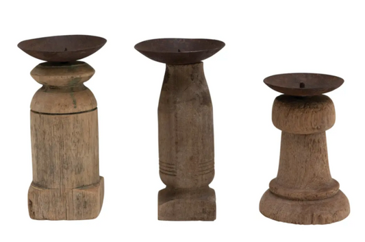 Wood Carved Candle Holders