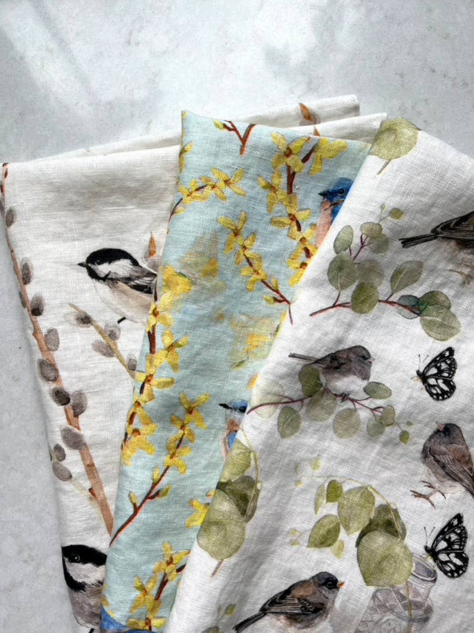Bouquets & Birds Linen Tea Towels
