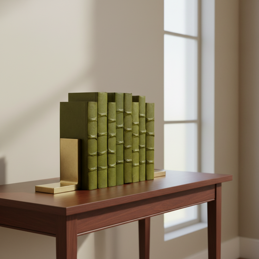 Raised Bands Dark Olive Decorative Books - Set of 3