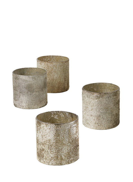 Glass Votive Holder - Gold Cheesecloth