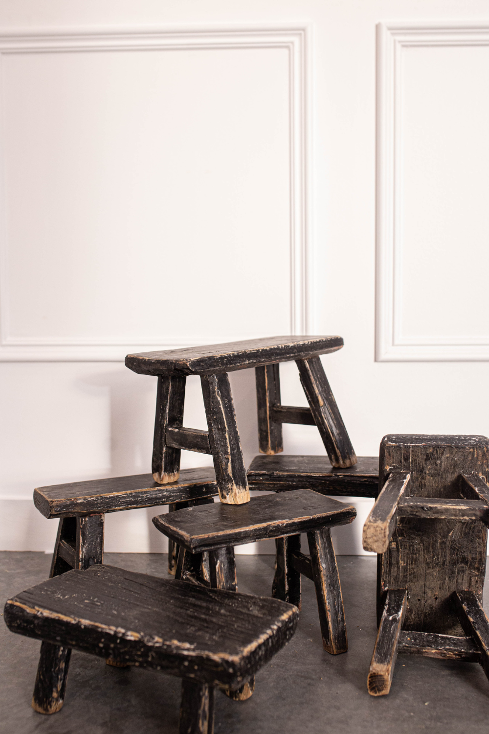Vintage Small Wooden Stool Black