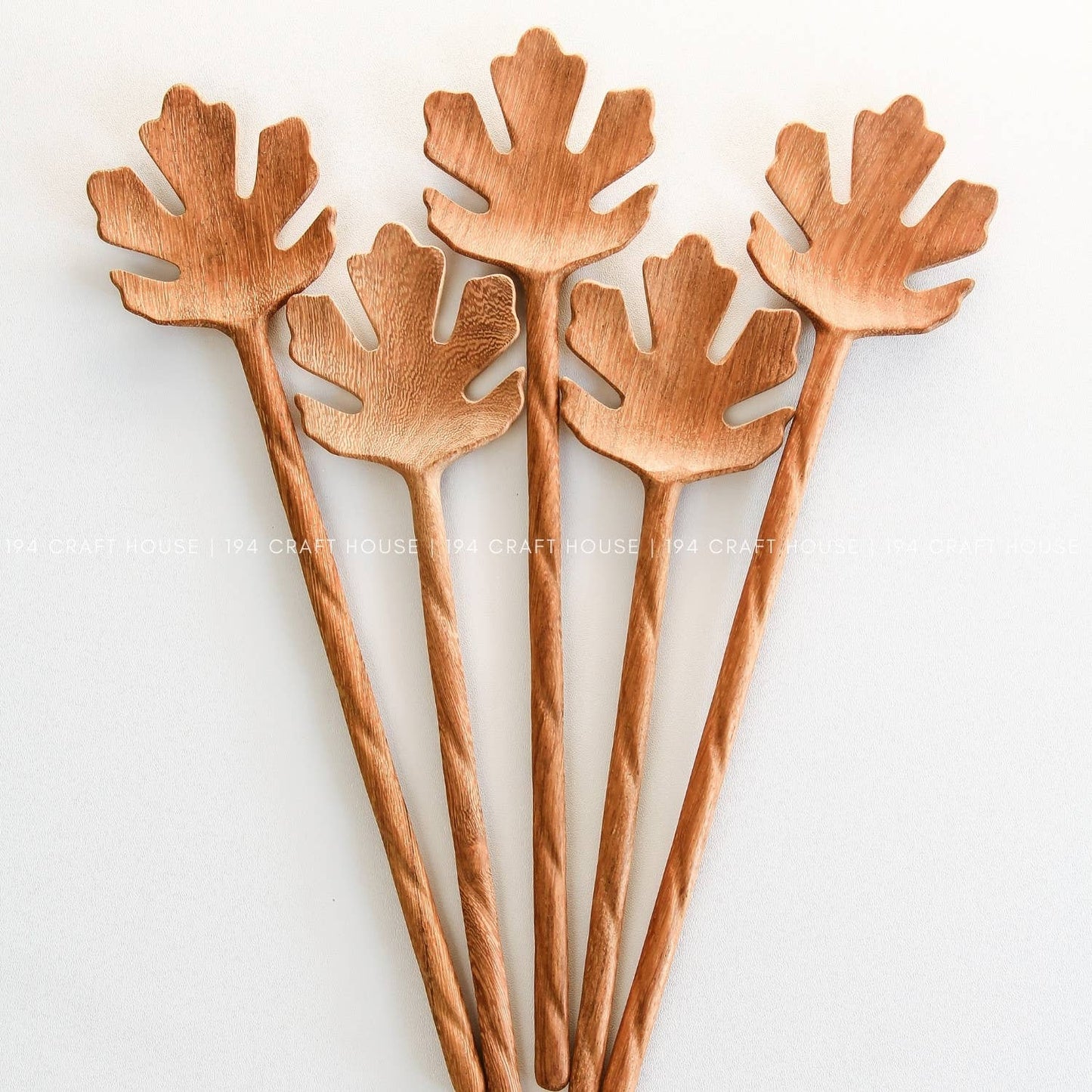 Wooden Hand Carved Serving Spoon - Leaf Shaped