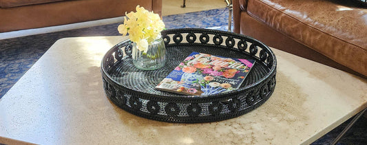 Round Rattan Tray - Black