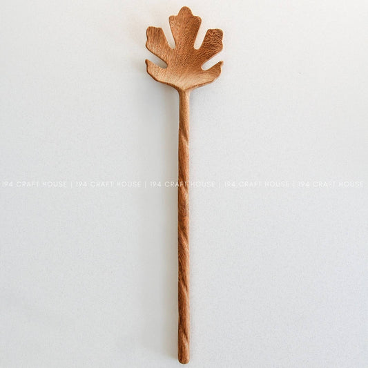 Wooden Hand Carved Serving Spoon - Leaf Shaped