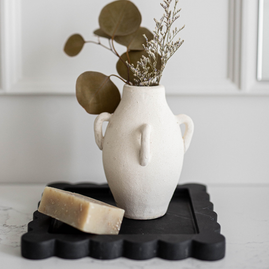 Marble Scalloped Tray - Black