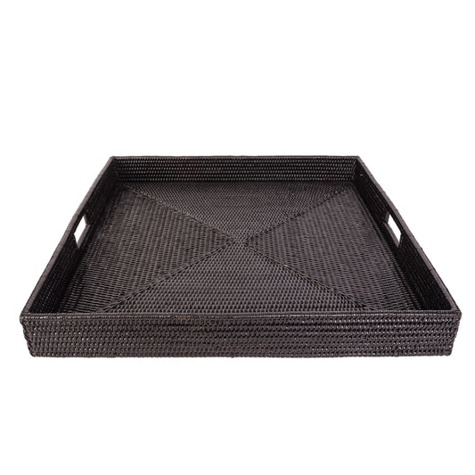 Square Black Rattan Serving / Ottoman Tray