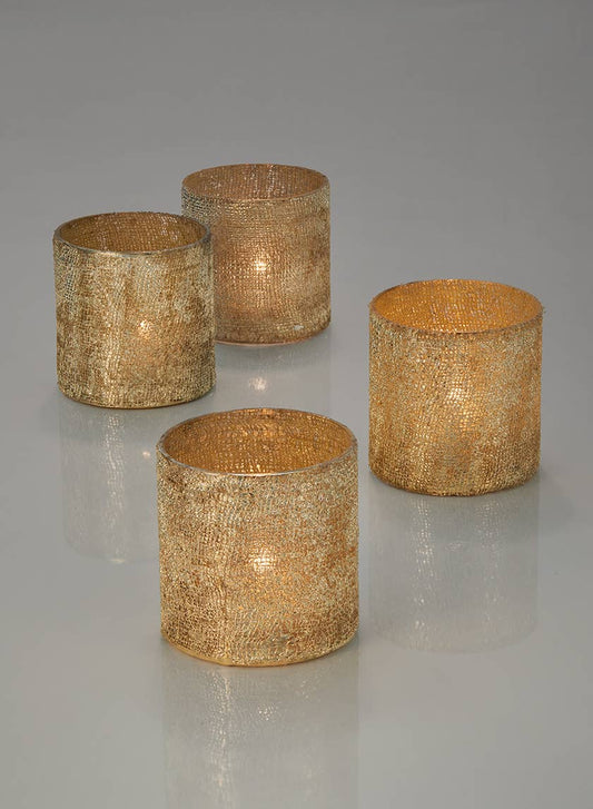 Glass Votive Holder - Gold Cheesecloth