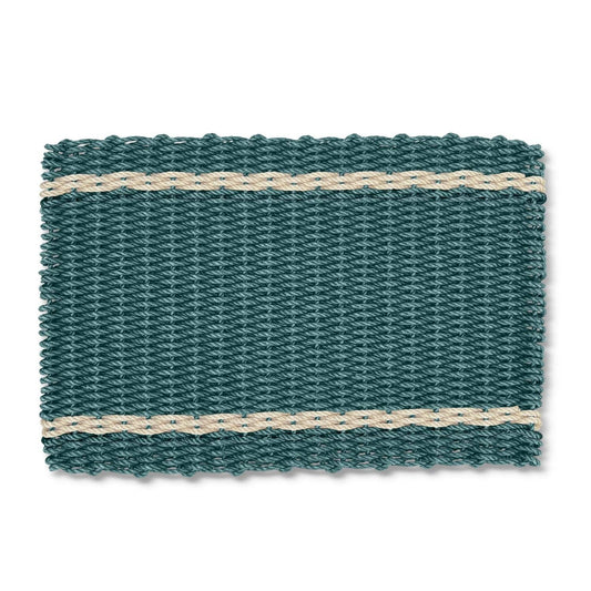 Lobster Rope™ Doormat: Spruce & Light Tan Tailored Stripes