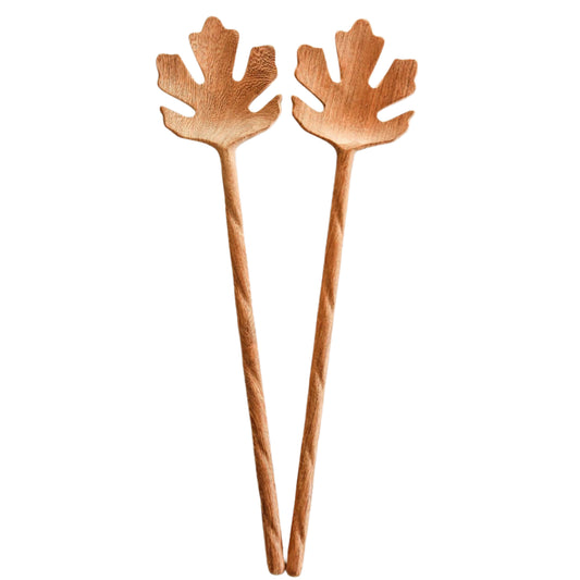 Wooden Hand Carved Serving Spoon - Leaf Shaped