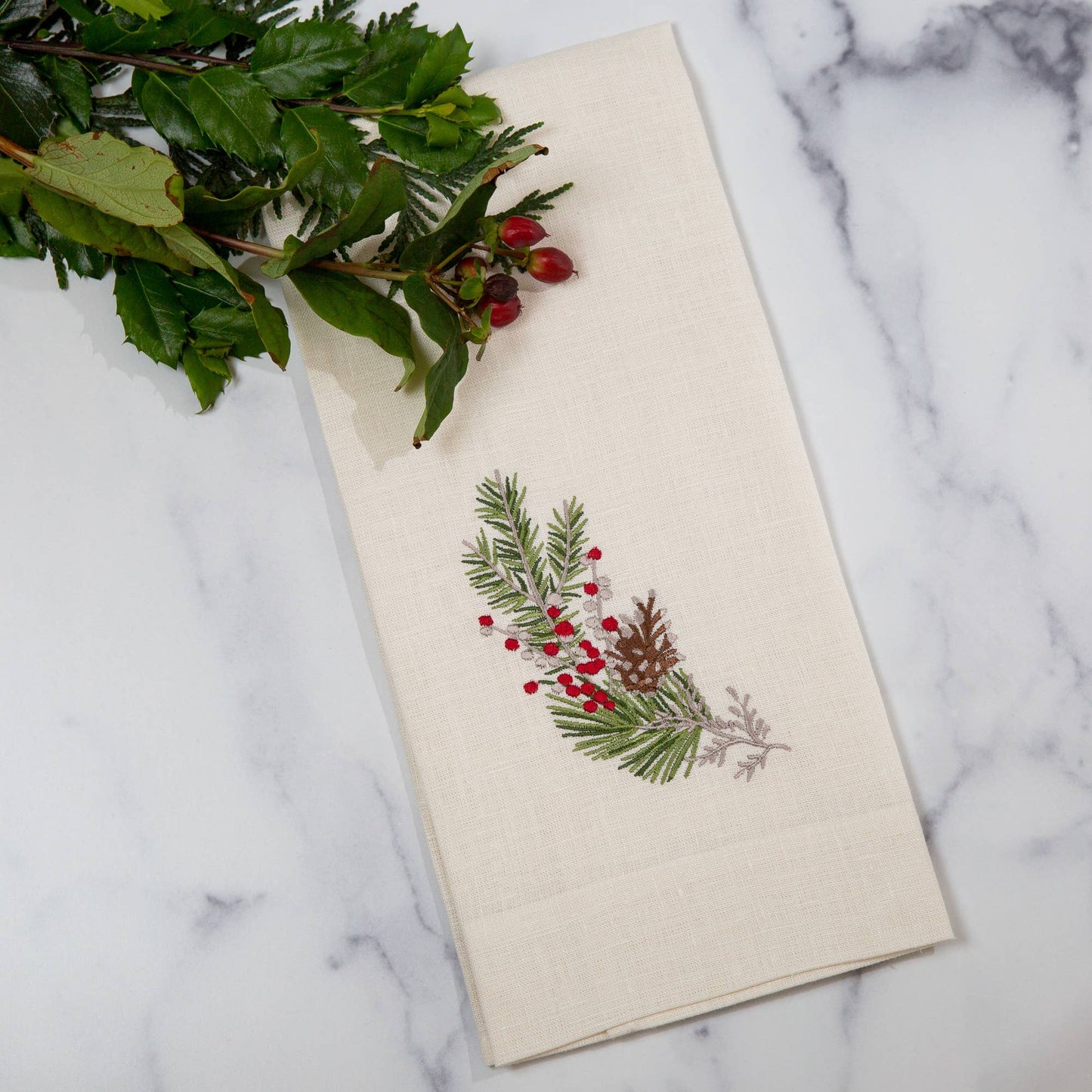 Sprig Linen Towel - Christmas
