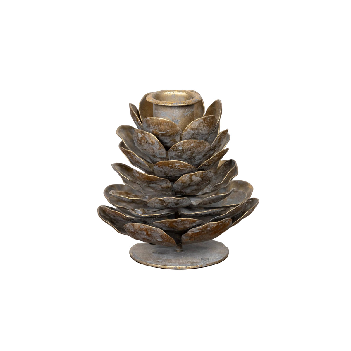 Aged Brass Pinecone Taper Candle Holder