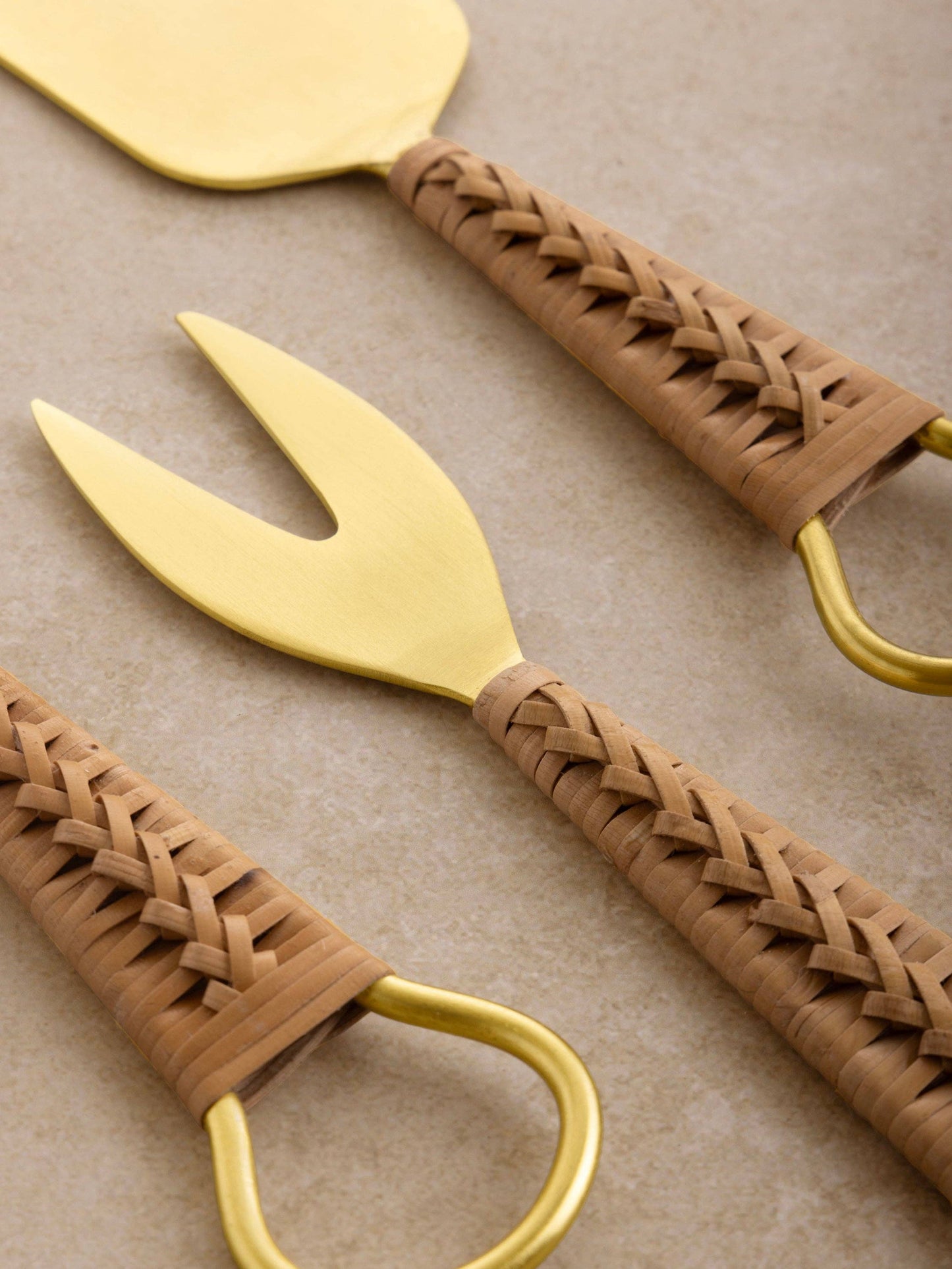 Rattan Handle Cheese Knives, Set of 3