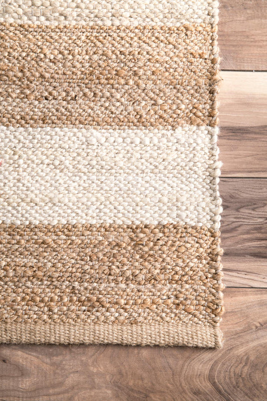 Jute Area Rug - Flatweave with Stripes