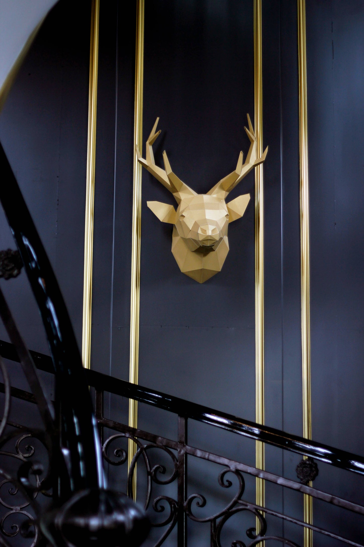 Deer Head Origami Wall Art - Gold