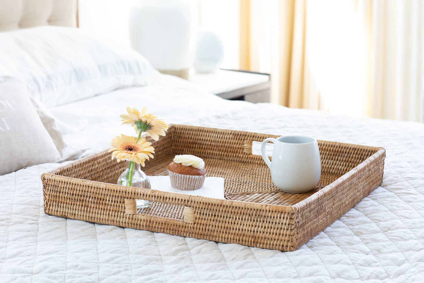 Square Natural Rattan Serving / Ottoman Tray