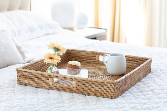 Square Natural Rattan Serving / Ottoman Tray