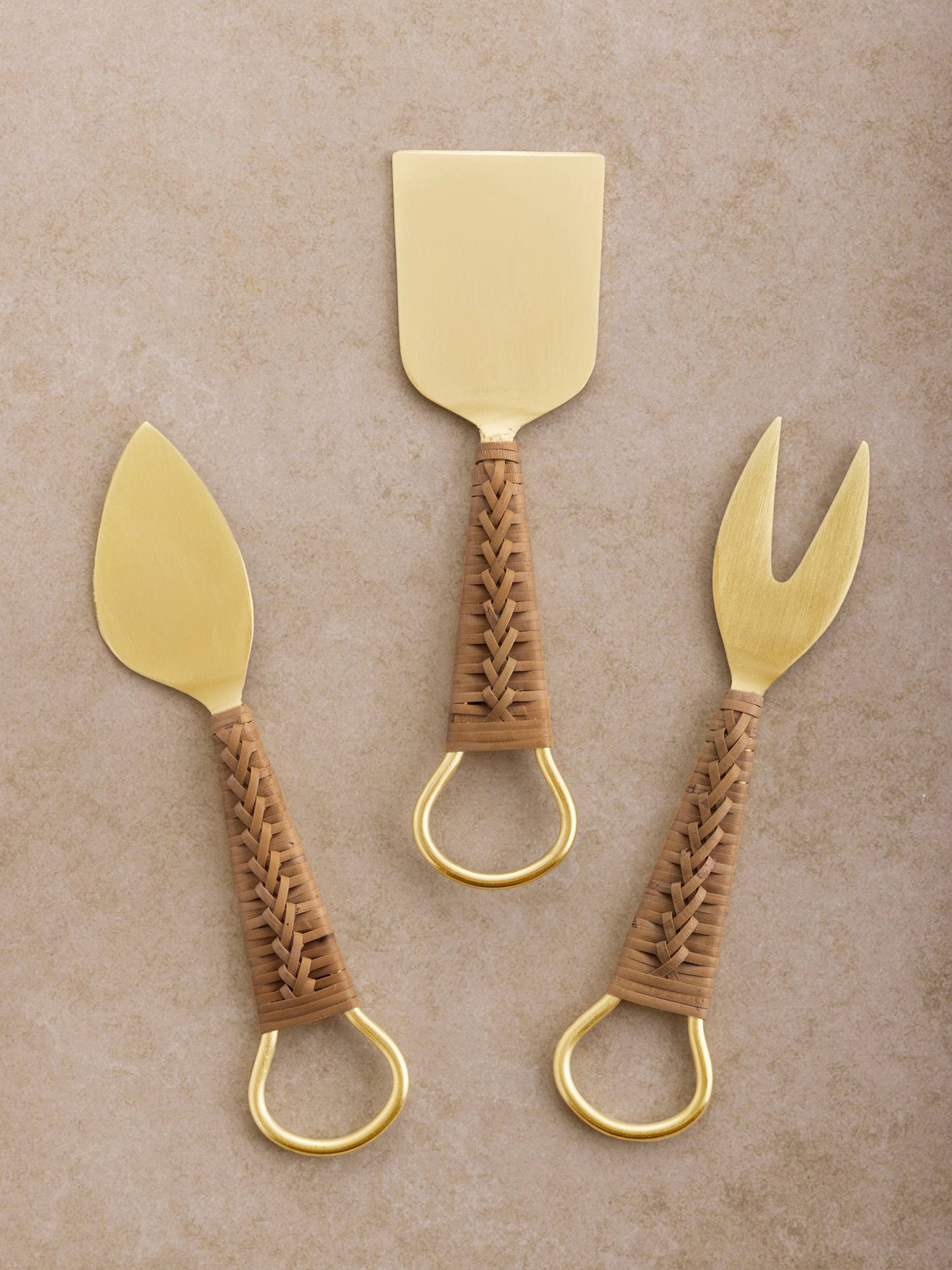 Rattan Handle Cheese Knives, Set of 3