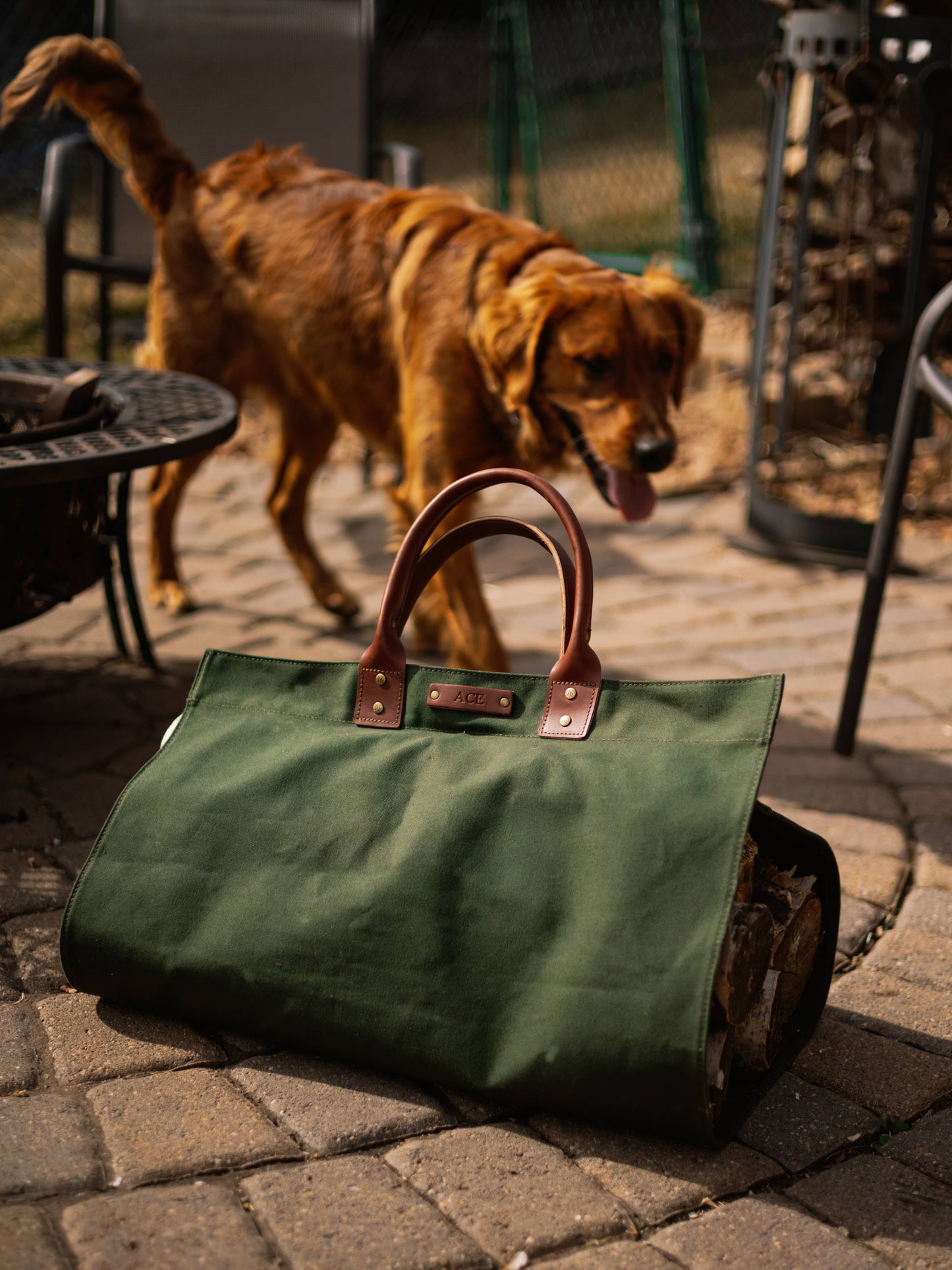 Canvas With Leather Handle Log Carrier