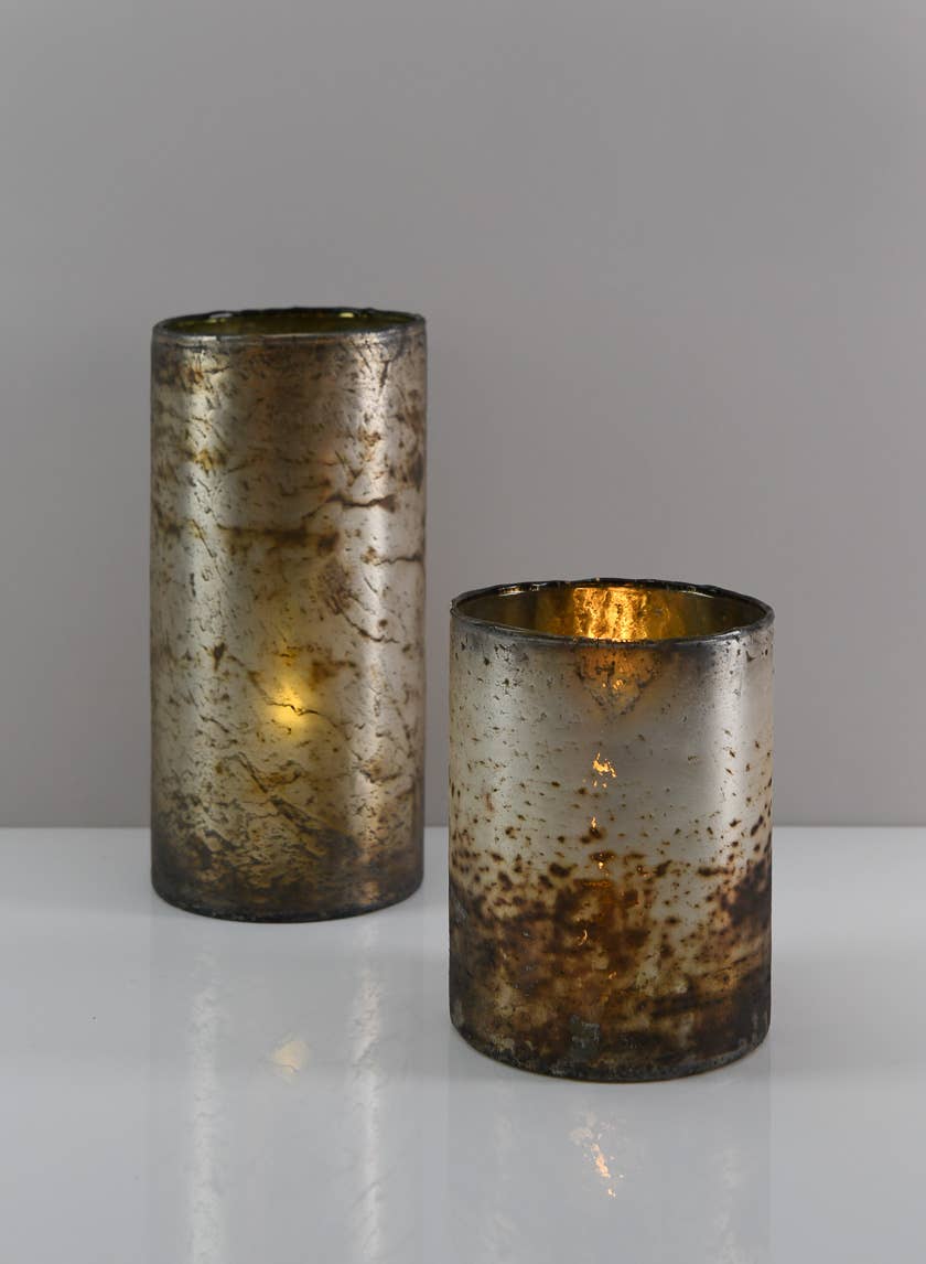 Matte Silver Hurricane Cylinder Candle