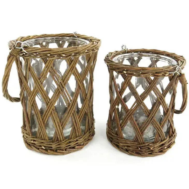 Classic Glass and Wicker Hurricane / Vase