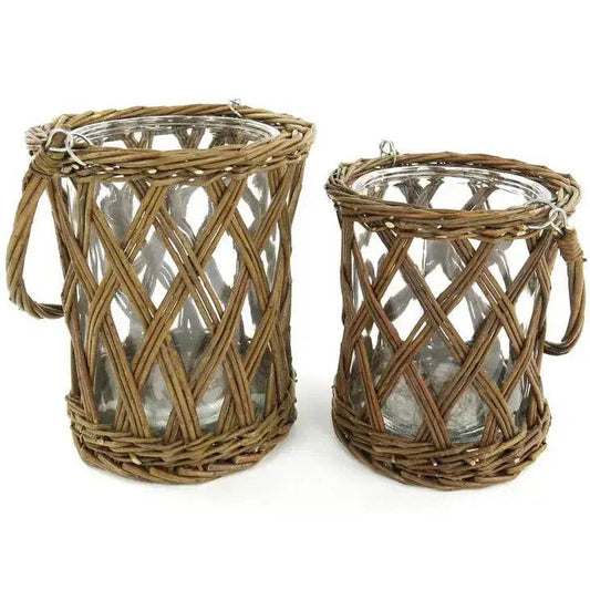 Classic Glass and Wicker Hurricane / Vase